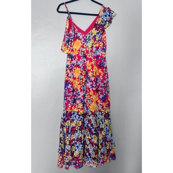 ✨Lulus Floral Cold Shoulder Maxi Dress Women’s Small Multicolor Ruffle Hem Boho - Picture 6 of 10